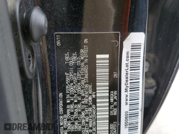 2012 Lexus RX 450h with VIN JTJBC1BA1C2046549, listed as a Copart auction lot 59637875 with 114,353 mi miles and Salvage title. Bid and sale history available at DreamBid. Image 13.