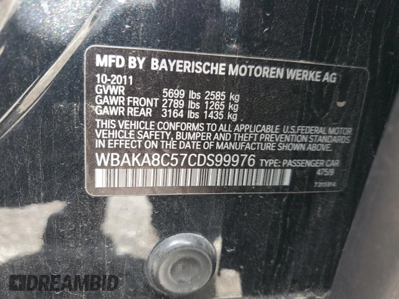 2012 BMW 7 Series 750i with VIN WBAKA8C57CDS99976, listed as a Copart auction lot 45202715 with 152,169 mi miles and Salvage title. Bid and sale history available at DreamBid. Image 13.