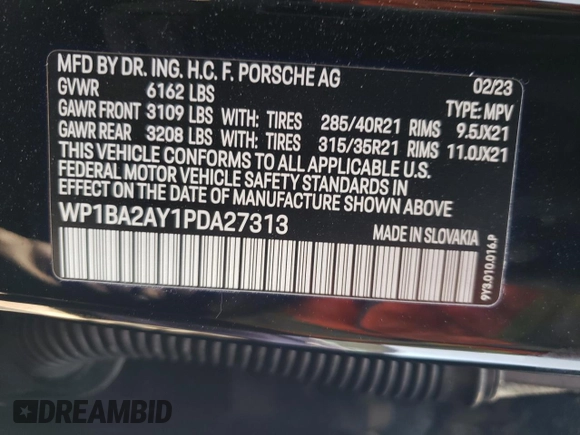 2023 Porsche Cayenne with VIN WP1BA2AY1PDA27313, listed as a Copart auction lot 67981064 with 8,244 mi miles and Salvage title. Bid and sale history available at DreamBid. Image 12.