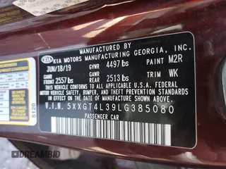 2020 Kia Optima LX with VIN 5XXGT4L39LG385080, listed as a Copart auction lot 58783875 with 117,126 mi miles and Salvage title. Bid and sale history available at DreamBid. Image 12.
