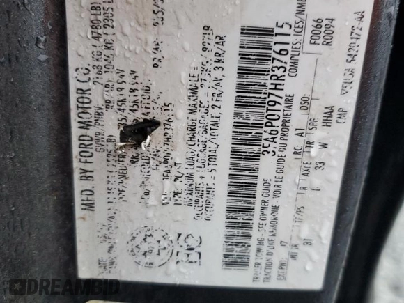 2017 Ford Fusion SE with VIN 3FA6P0T97HR376115, listed as a Copart auction lot 81145063 with 225,354 mi miles and Salvage title. Bid and sale history available at DreamBid. Image 13.