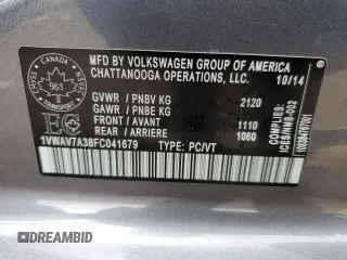 2015 Volkswagen Passat Trendline with VIN 1VWAV7A38FC041679, listed as a Copart auction lot 53419724 with 123,868 mi miles and Salvage title. Bid and sale history available at DreamBid. Image 12.
