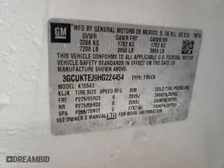 2017 Chevrolet Silverado 1500 High Country with VIN 3GCUKTEJ9HG224454, listed as a Copart auction lot 45988875 with 0 mi miles and Salvage Title. Bid and sale history available at carsss.com. Image 12.