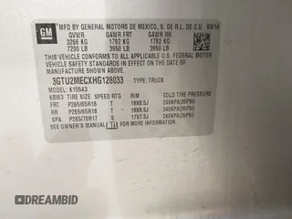 2017 GMC Sierra 1500 SLE z VIN 3GTU2MECXHG128033, wystawiony jako IAAI lot #41672872 z przebiegiem 83 496 mil mil oraz . Historia ofert i sprzedaży dostępna na DreamBid. Obrazek 9.