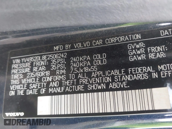 2014 Volvo XC60 3.2L с VIN YV4952DL8E2506242, выставлен на аукционе IAAI как лот 42323667 с пробегом 214 849 миль миль и . История ставок и продаж доступна на DreamBid. Изображение 9.