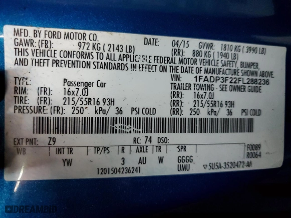 2015 Ford Focus SE with VIN 1FADP3F22FL288236, listed as a Copart auction lot 49739215 with 116,986 mi miles and Salvage Title. Bid and sale history available at carsss.com. Image 15.