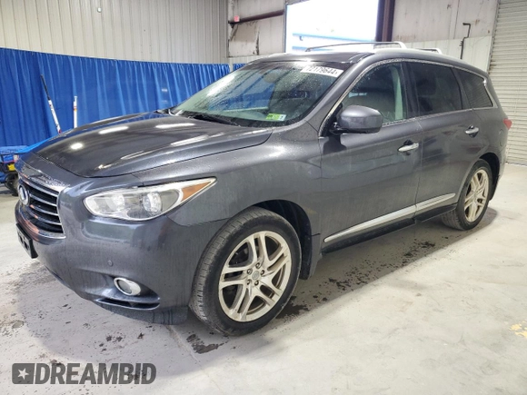 2013 Infiniti JX35 with VIN 5N1AL0MM5DC351673, listed as a Copart auction lot 72179644 with 125,038 mi miles and Salvage Title. Bid and sale history available at carsss.com. Image 1.