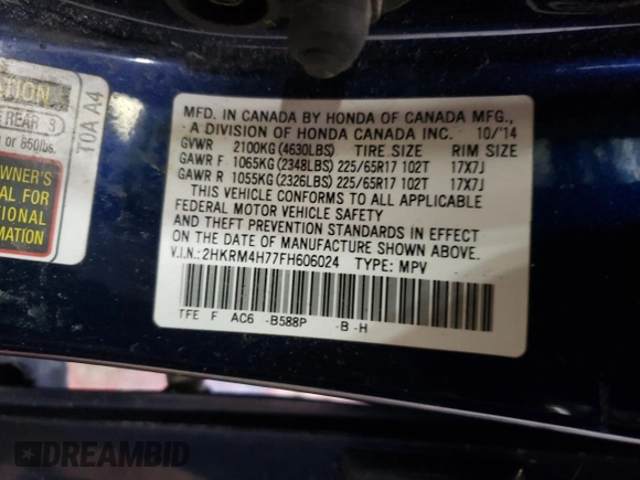 2015 Honda CR-V EX-L with VIN 2HKRM4H77FH606024, listed as a Copart auction lot 48715065 with 149,546 mi miles and Salvage Title. Bid and sale history available at carsss.com. Image 13.