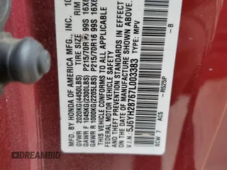 2007 Honda Element EX with VIN 5J6YH28767L003383, listed as a Copart auction lot 43270825 with 275,894 mi miles and Salvage Title. Bid and sale history available at DreamBid. Image 15.