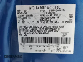 2012 Ford Escape XLT with VIN 1FMCU9DG6CKA49740, listed as a Copart auction lot 70081334 with 159,727 mi miles and Salvage title. Bid and sale history available at DreamBid. Image 15.