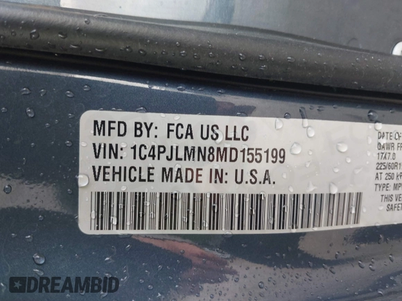 2021 Jeep Cherokee Latitude Lux with VIN 1C4PJLMN8MD155199, listed as a IAAI auction lot 42335462 with 41,069 mi miles and . Bid and sale history available at DreamBid. Image 9.