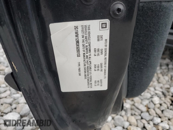1999 Chevrolet Monte Carlo LS z VIN 2G1WW12M3X9280133, wystawiony jako Copart lot #81814554 z przebiegiem 81 630 mil mil oraz Szkoda całkowita • Salvage title. Historia ofert i sprzedaży dostępna na DreamBid. Obrazek 12.