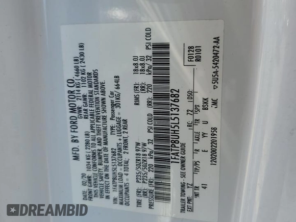 2020 Ford Mustang EcoBoost z VIN 1FATP8UH5L5137682, wystawiony jako Copart lot #53795485 z przebiegiem 89 739 mil mil oraz Szkoda całkowita • Salvage title. Historia ofert i sprzedaży dostępna na DreamBid. Obrazek 13.