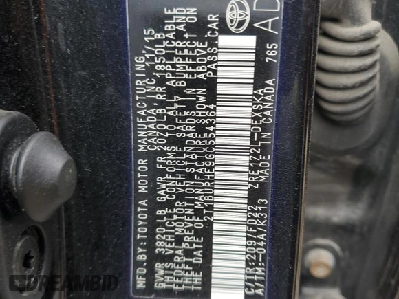 2016 Toyota Corolla L with VIN 2T1BURHE9GC554364, listed as a Copart auction lot 50946305 with 132,544 mi miles and Salvage Title. Bid and sale history available at DreamBid. Image 12.