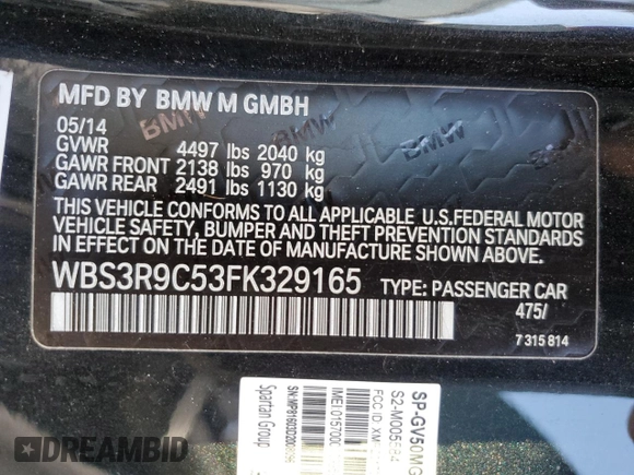 2015 BMW M4 with VIN WBS3R9C53FK329165, listed as a Copart auction lot 48351634 with 135,757 mi miles. Bid and sale history available at carsss.com. Image 13.