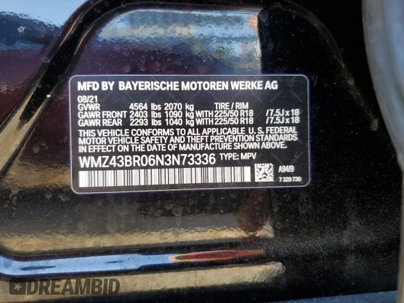 2022 MINI Countryman Cooper with VIN WMZ43BR06N3N73336, listed as a Copart auction lot 73768704 with Not provided miles and Salvage title. Bid and sale history available at DreamBid. Image 12.