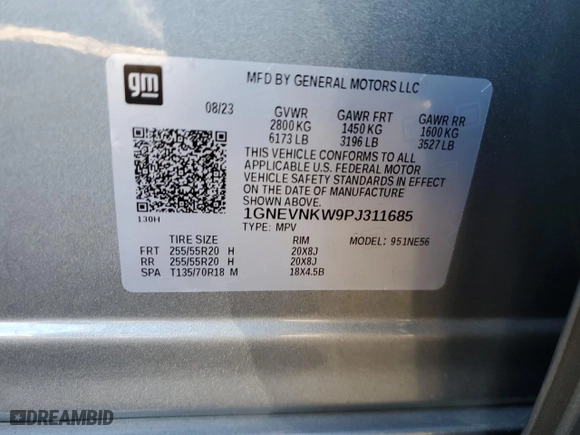 2023 Chevrolet Traverse High Country with VIN 1GNEVNKW9PJ311685, listed as a Copart auction lot 46039645 with 11,282 mi miles and Salvage Title. Bid and sale history available at carsss.com. Image 13.