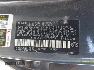 2009 Toyota Camry with VIN 4T1BE46K69U395703, listed as a IAAI auction lot 42066958 with 140,260 mi miles. Bid and sale history available at carsss.com. Image 9.