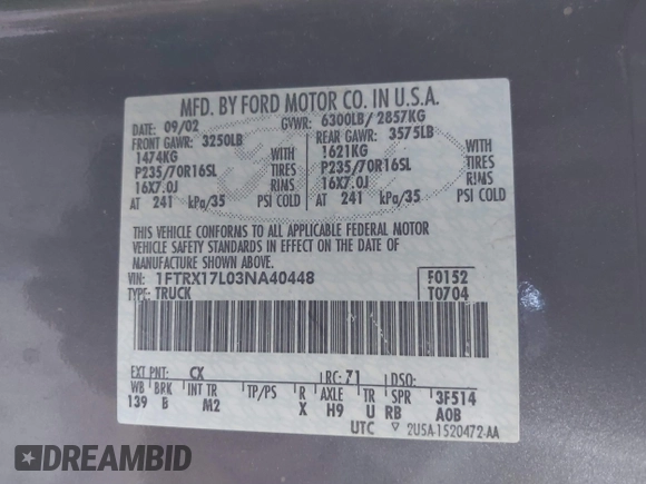 2003 Ford F-150 XL with VIN 1FTRX17L03NA40448, listed as a IAAI auction lot 41473201 with 1 mi miles. Bid and sale history available at carsss.com. Image 9.