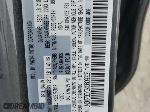 2019 Mazda CX-5 Signature with VIN JM3KFBEY3K0609305, listed as a Copart auction lot 44146455 with 33,104 mi miles and Salvage Title. Bid and sale history available at carsss.com. Image 12.