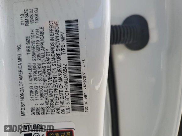 2019 Acura RDX with VIN 5J8TC1H34KL006542, listed as a Copart auction lot 87649885 with 33,956 mi miles and Salvage Title. Bid and sale history available at carsss.com. Image 12.