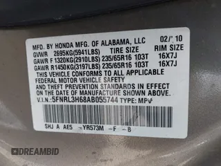 2010 Honda Odyssey EX-L with VIN 5FNRL3H68AB055744, listed as a IAAI auction lot 42107273 with 193,289 mi miles. Bid and sale history available at carsss.com. Image 9.