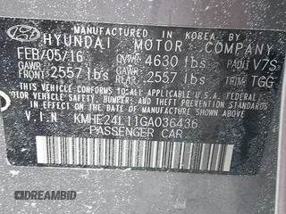 2016 Hyundai Sonata SE with VIN KMHE24L11GA036436, listed as a IAAI auction lot 41463969 with Not Provided miles and . Bid and sale history available at carsss.com. Image 9.