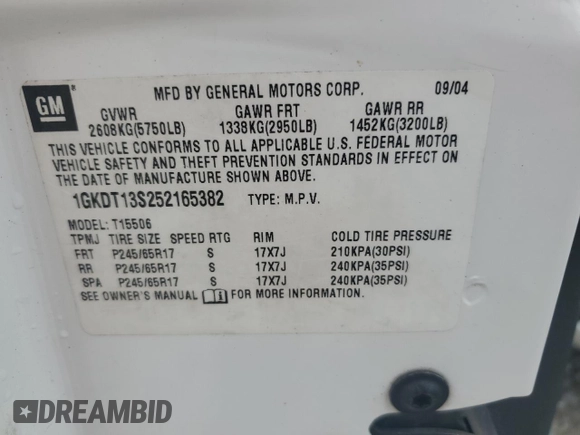 2005 GMC Envoy SLE with VIN 1GKDT13S252165382, listed as a Copart auction lot 62449393 with 199,563 mi miles and Non Repairable. Bid and sale history available at carsss.com. Image 13.