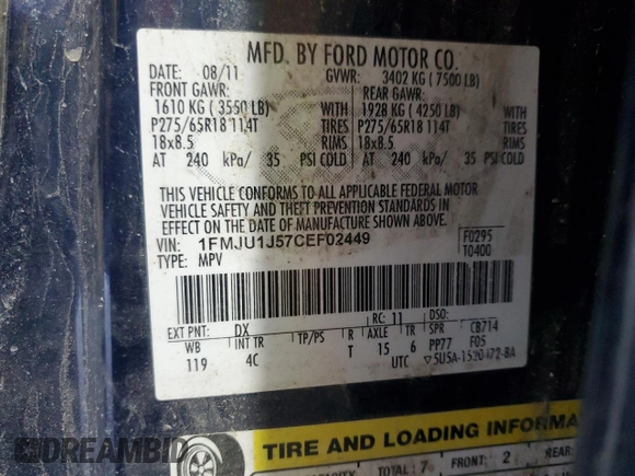 2012 Ford Expedition XLT z VIN 1FMJU1J57CEF02449, wystawiony jako Copart lot #53994755 z przebiegiem 237 577 mil mil oraz Szkoda całkowita • Salvage title. Historia ofert i sprzedaży dostępna na DreamBid. Obrazek 14.