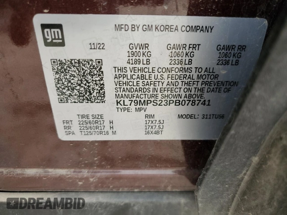 2023 Chevrolet TrailBlazer LT with VIN KL79MPS23PB078741, listed as a Copart auction lot 55104555 with 11,652 mi miles and Salvage Title. Bid and sale history available at DreamBid. Image 13.