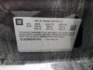 2015 Chevrolet Sonic LT with VIN 1G1JC5SG2F4212010, listed as a Copart auction lot 58732505 with 39,299 mi miles and Salvage title. Bid and sale history available at DreamBid. Image 12.
