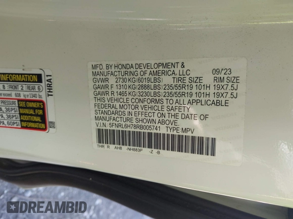 2024 Honda Odyssey Sport with VIN 5FNRL6H78RB005741, listed as a IAAI auction lot 41730895 with 99,392 mi miles and . Bid and sale history available at DreamBid. Image 9.
