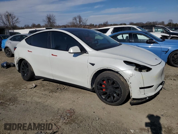 2020 Tesla Model Y Long Range with VIN 5YJYGDEE2LF041925, listed as a Copart auction lot 47092675 with 75,871 mi miles and Salvage Title. Bid and sale history available at DreamBid. Image 4.