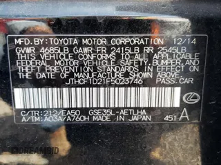 2015 Lexus IS 250 with VIN JTHCF1D21F5023746, listed as a Copart auction lot 54136965 with 74,157 mi miles and Salvage title. Bid and sale history available at DreamBid. Image 12.