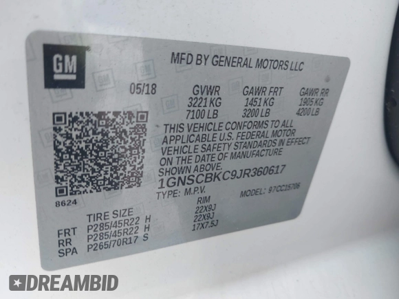 2018 Chevrolet Tahoe LT с VIN 1GNSCBKC9JR360617, выставлен на аукционе IAAI как лот 42134543 с пробегом 81 040 миль миль и . История ставок и продаж доступна на DreamBid. Изображение 9.