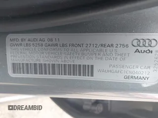 2012 Audi A6 Prestige with VIN WAUHGAFC1CN040212, listed as a IAAI auction lot 42167070 with 155,492 mi miles and . Bid and sale history available at DreamBid. Image 9.