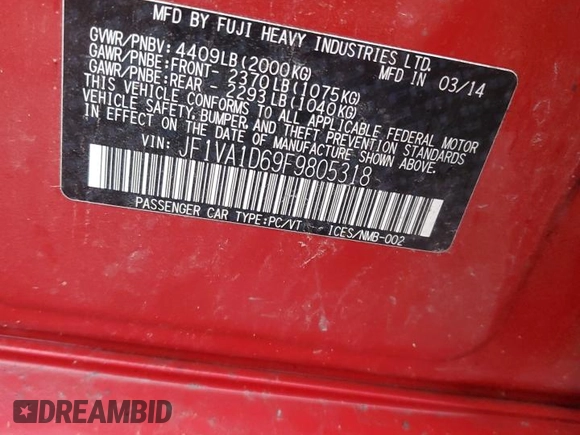 2015 Subaru WRX Premium with VIN JF1VA1D69F9805318, listed as a Copart auction lot 88133115 with 160,485 mi miles and Salvage Title. Bid and sale history available at carsss.com. Image 14.