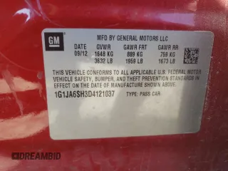 2013 Chevrolet Sonic LS z VIN 1G1JA6SH3D4121037, wystawiony jako Copart lot #45975555 z przebiegiem 66 735 mil mil oraz Szkoda całkowita • Salvage title. Historia ofert i sprzedaży dostępna na DreamBid. Obrazek 13.