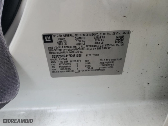 2015 GMC Sierra 1500 Denali with VIN 3GTU2WEJ1FG431208, listed as a Copart auction lot 47290495 with 393,761 mi miles and Salvage Title. Bid and sale history available at carsss.com. Image 14.