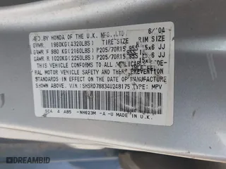 2004 Honda CR-V EX with VIN SHSRD78834U248175, listed as a IAAI auction lot 42091909 with 277,245 mi miles. Bid and sale history available at carsss.com. Image 9.