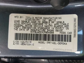 2012 Toyota Corolla L with VIN 5YFBU4EEXCP054988, listed as a IAAI auction lot 41973361 with 193,390 mi miles. Bid and sale history available at carsss.com. Image 9.