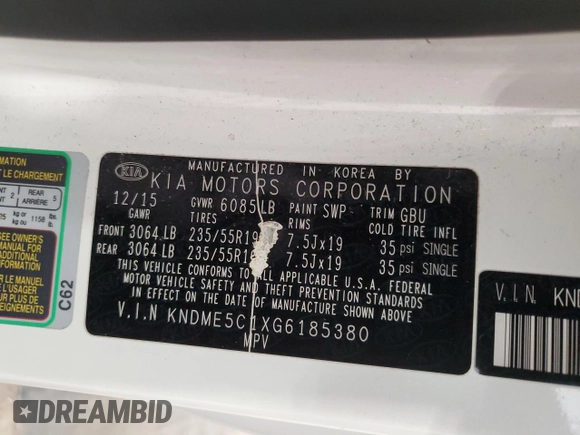 2016 Kia Sedona SX-L with VIN KNDME5C1XG6185380, listed as a Copart auction lot 41875415 with 138,020 mi miles and Clean Title. Bid and sale history available at carsss.com. Image 13.