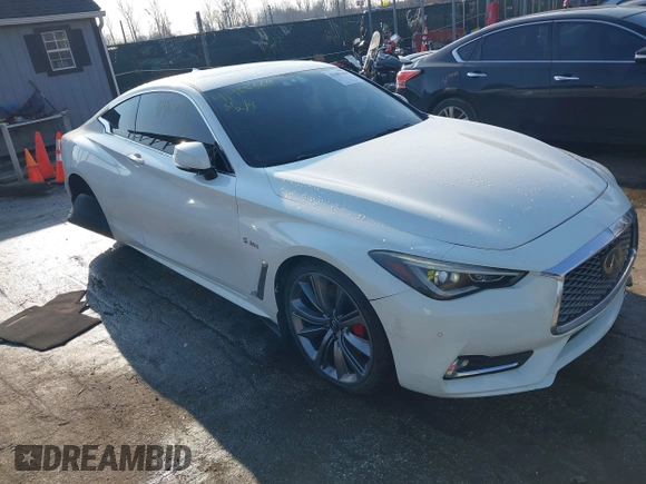 2017 Infiniti Q60 Red Sport 400 with VIN JN1FV7EL6HM701933, listed as a IAAI auction lot 41485664 with 72,496 mi miles and . Bid and sale history available at carsss.com. Image 1.