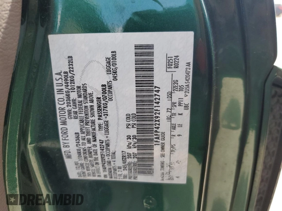 2002 Ford Mustang GT Deluxe with VIN 1FAFP42X92F142747, listed as a Copart auction lot 53549025 with Not provided miles and Salvage title. Bid and sale history available at DreamBid. Image 14.