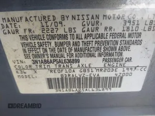 2010 Nissan Sentra SR with VIN 3N1AB6AP5AL636899, listed as a IAAI auction lot 41313540 with 166,019 mi miles and . Bid and sale history available at DreamBid. Image 9.