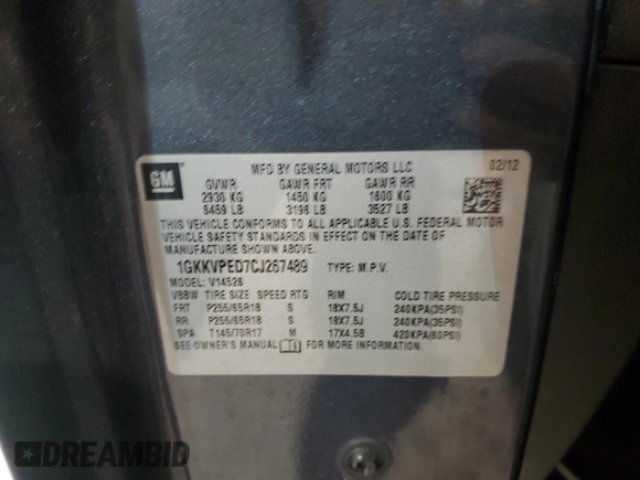 2012 GMC Acadia SLE with VIN 1GKKVPED7CJ267489, listed as a Copart auction lot 44757614 with 129,859 mi miles and Non Repairable. Bid and sale history available at carsss.com. Image 12.