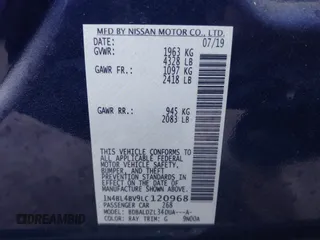 2020 Nissan Altima 2.5 S with VIN 1N4BL4BV9LC120968, listed as a IAAI auction lot 41810275 with 115,670 mi miles. Bid and sale history available at carsss.com. Image 9.
