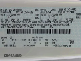 2014 Ford Escape SE with VIN 1FMCU9GX9EUB15944, listed as a IAAI auction lot 42110269 with 120,297 mi miles and . Bid and sale history available at DreamBid. Image 9.