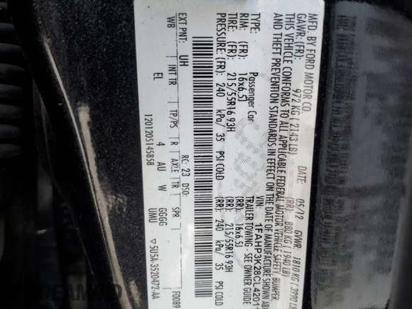 2012 Ford Focus SE z VIN 1FAHP3K28CL420113, wystawiony jako Copart lot #56986925 z przebiegiem 87 381 mil mil oraz Szkoda całkowita • Salvage title. Historia ofert i sprzedaży dostępna na DreamBid. Obrazek 12.