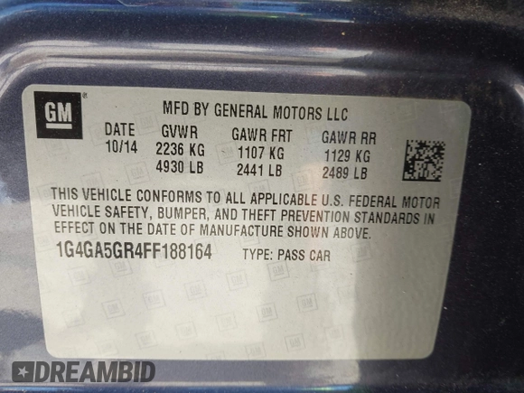 2015 Buick LaCrosse with VIN 1G4GA5GR4FF188164, listed as a IAAI auction lot 42056111 with 73,639 mi miles and . Bid and sale history available at DreamBid. Image 9.